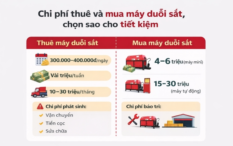 chi phí thuê máy duỗi sắt và mua máy