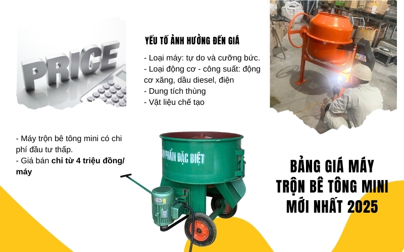 Bảng giá máy trộn bê tông mini mới nhất 2025