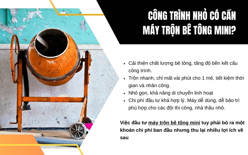 Công trình nhỏ có cần máy trộn bê tông mini