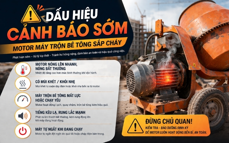 Dấu hiệu cảnh báo sớm motor máy trộn bê tông sắp cháy