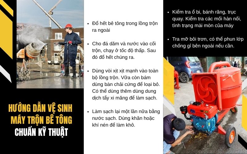 Hướng dẫn vệ sinh máy trộn bê tông chuẩn kỹ thuật