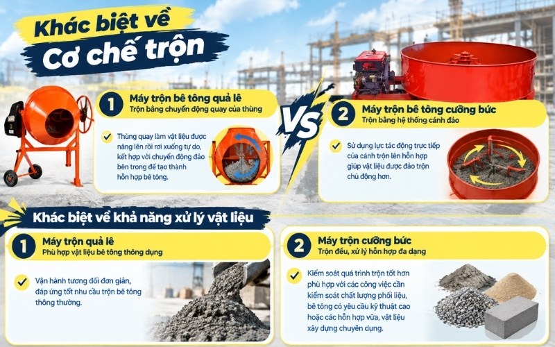 Khác biệt về cơ chế trộn và khả năng xử lý vật liệu
