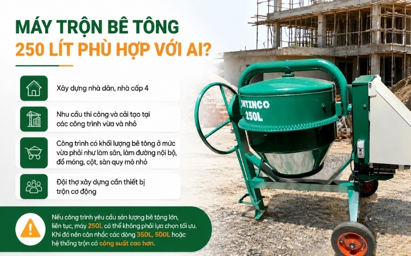 Máy trộn 250L phù hợp với công trình nào