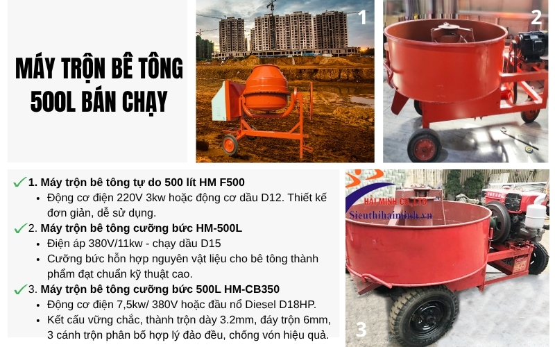 Máy trộn bê tông 500L bán chạy
