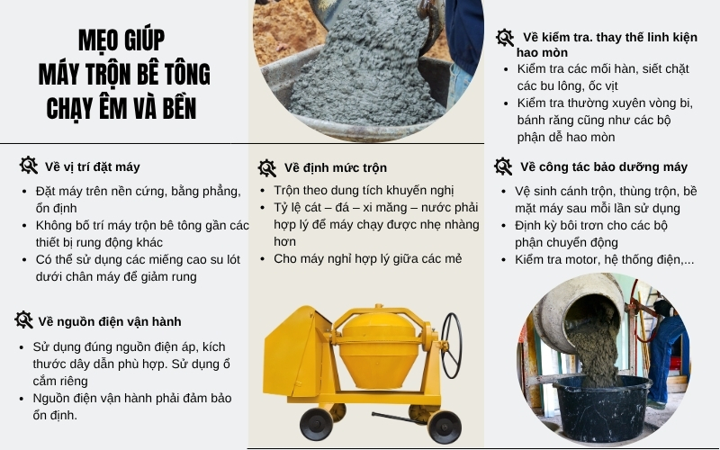 Mẹo giúp máy trộn bê tông chạy êm và bền