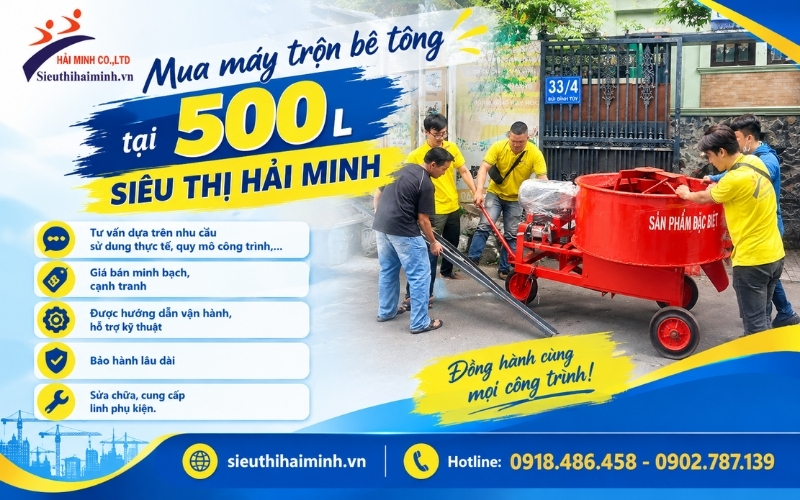 Mua máy trộn bê tông 500L ở đâu uy tín