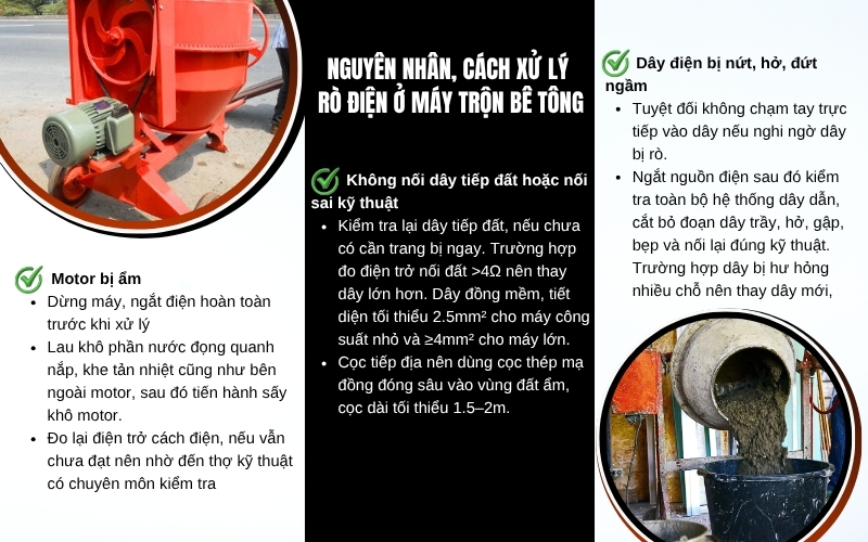Nguyên nhân, cách xử lý rò điện ở máy trộn bê tông