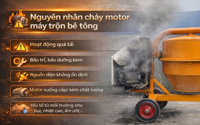 Nguyên nhân cháy motor máy trộn bê tông