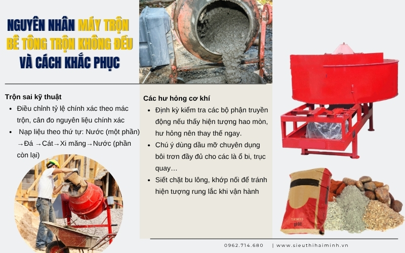 Nguyên nhân máy trộn bê tông trộn không đều và cách khắc phục