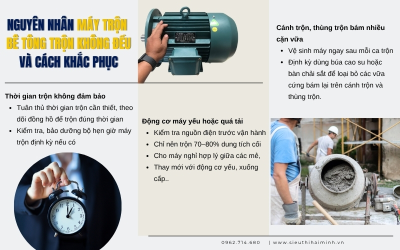 Nguyên nhân máy trộn bê tông trộn không đều và cách khắc phục