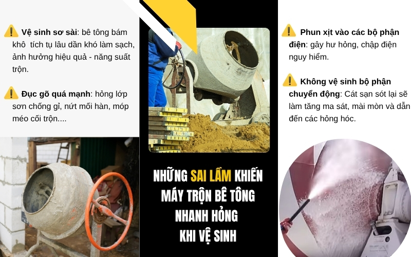 Những sai lầm khiến máy trộn bê tông nhanh hỏng khi vệ sinh