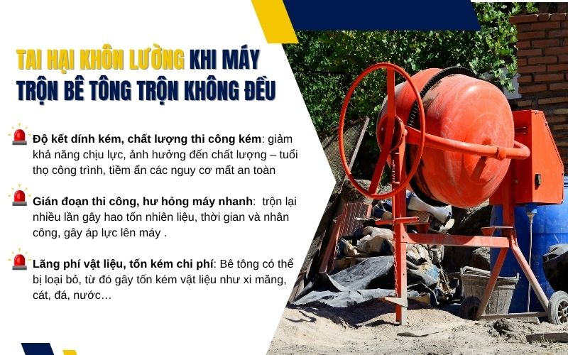 Tai hại khôn lường khi máy trộn bê tông trộn không đều
