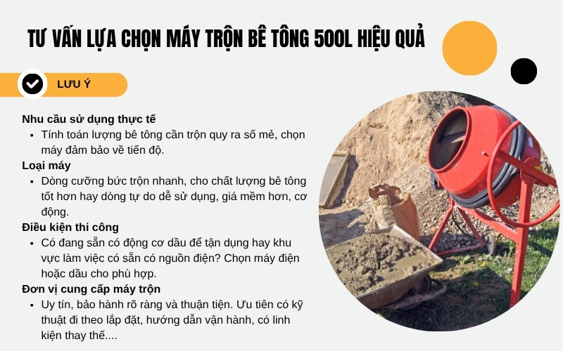 Tư vấn lựa chọn máy trộn bê tông 500L hiệu quả