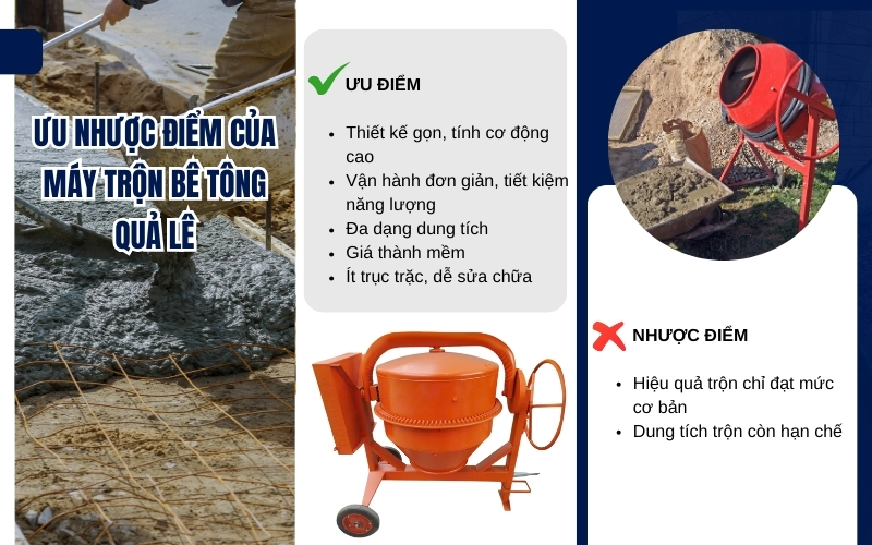 Ưu nhược điểm của máy trộn bê tông quả lê