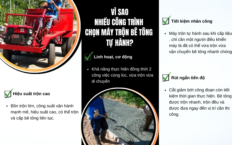 Vì sao nhiều công trình chọn máy trộn bê tông tự hành