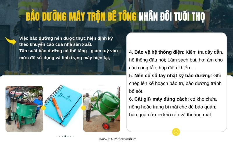 bảo dưỡng máy trộn bê tông nhân đôi tuổi thọ