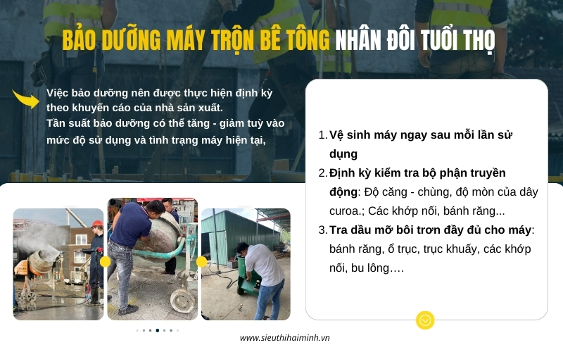 bảo dưỡng máy trộn bê tông nhân đôi tuổi thọ