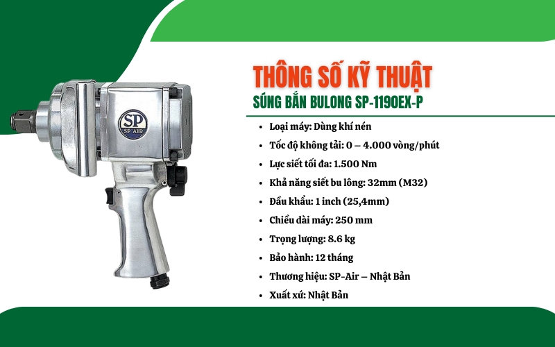 Thông số kỹ thuật của súng bắn bulong SP-1190EX-P