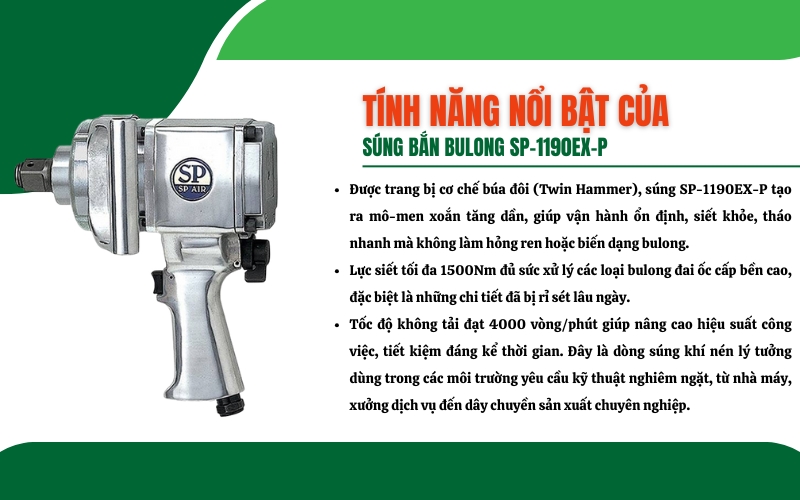 Tính năng nổi bật của súng bắn bulong SP-1190EX-P
