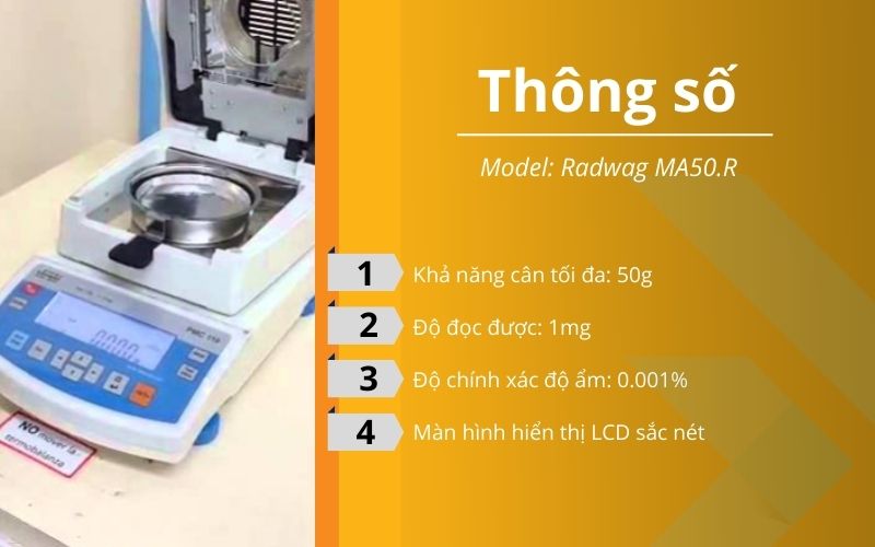 Thông số của Cân Phân Tích Độ Ẩm Radwag MA50.R