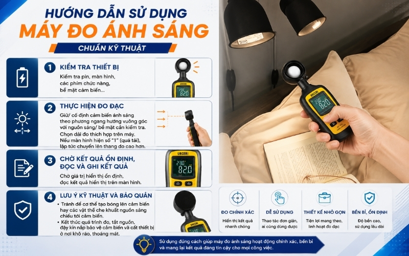 Hướng dẫn sử dụng máy đo ánh sáng chuẩn kỹ thuật