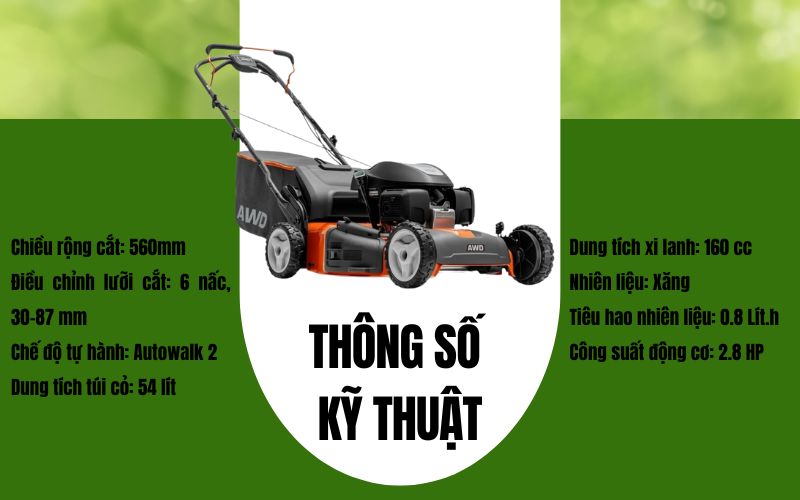 Thông số kỹ thuật máy cắt cỏ đẩy tay Husqvarna LC356 AWD