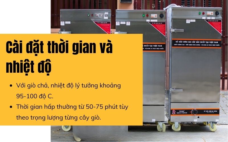 Cài đặt thời gian và nhiệt độ hấp giò