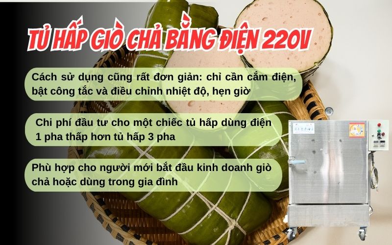 Tủ hấp giò chả bằng điện 220V