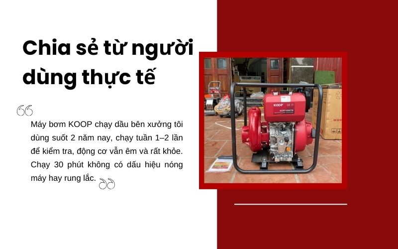 Chia sẻ từ người dùng thực tế về máy bơm Koop
