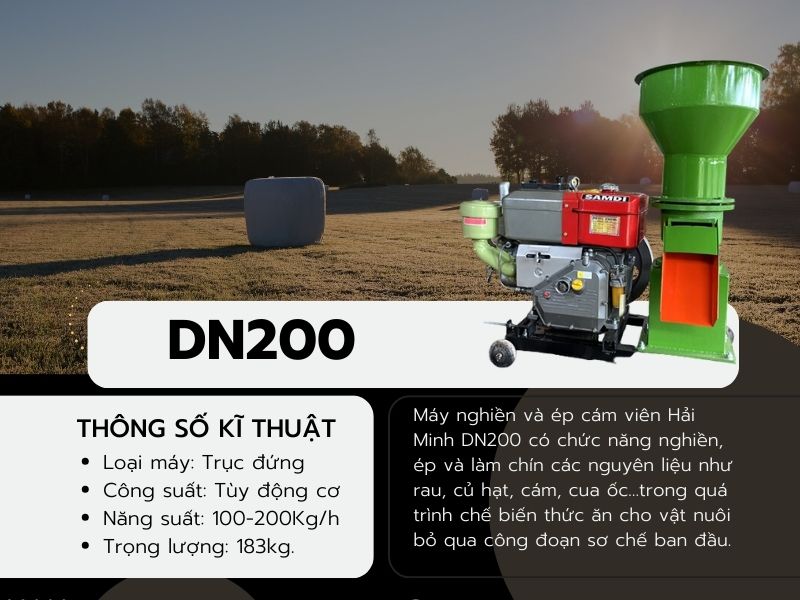 Máy nghiền và ép cám viên đầu nổ Hải Minh DN200