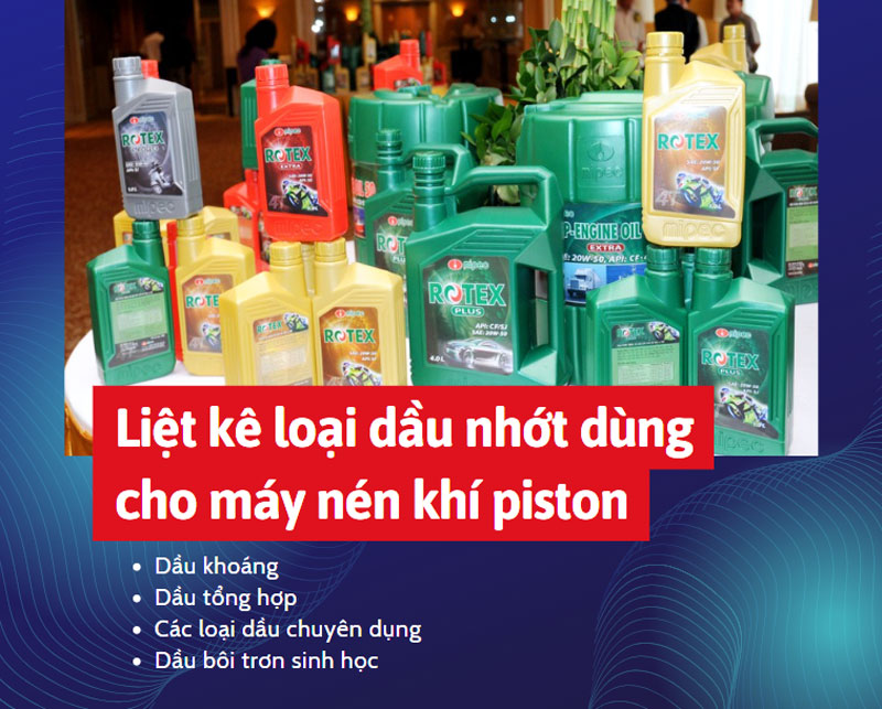 Liệt kê loại dầu nhớt dùng cho máy nén khí piston