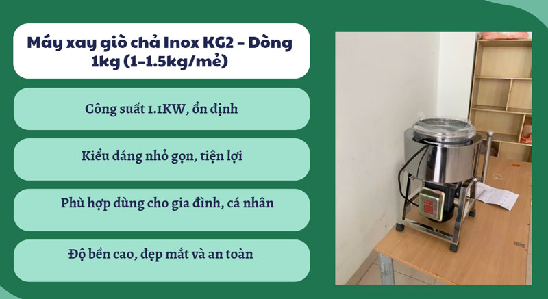 Máy xay giò chả Inox KG2 – Dòng 1kg (1–1.5kg/mẻ)