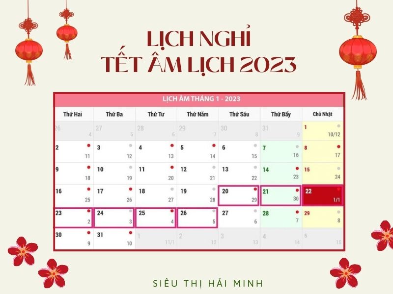 ịch nghỉ Tết âm lịch năm 2023