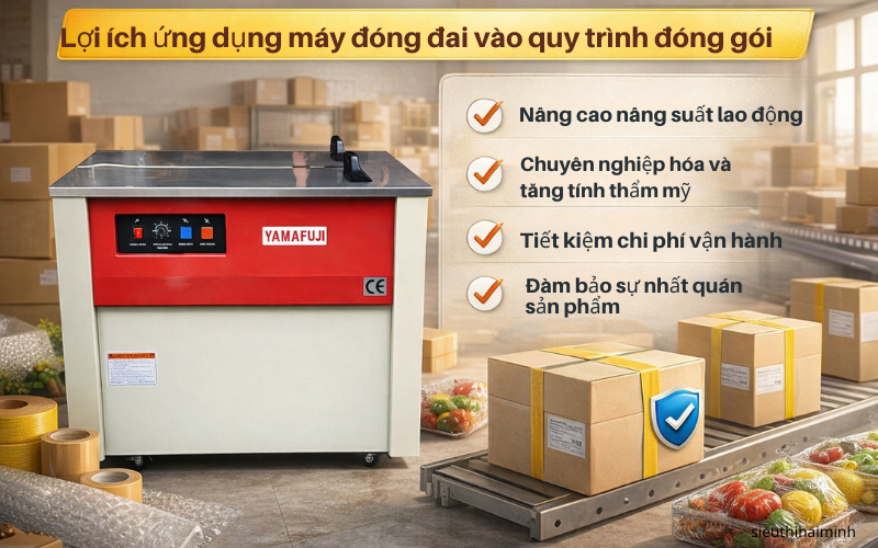  Lợi ích ứng dụng máy đóng đai vào quy trình đóng gói