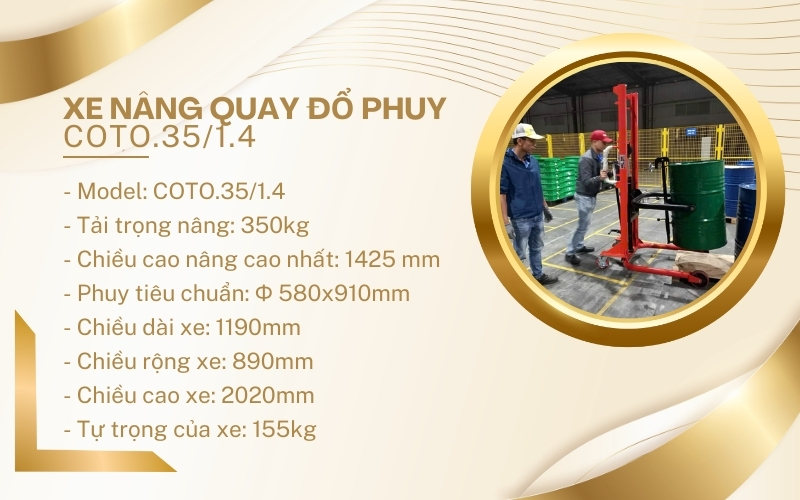 Thông số kỹ thuật của Xe nâng quay đổ phuy COTO.351.4