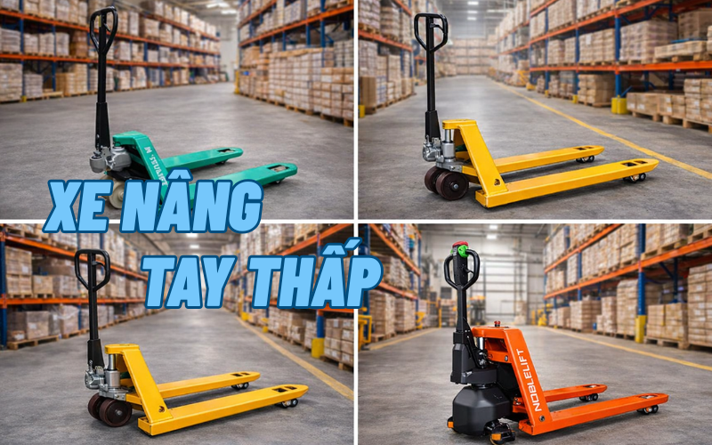 Xe nâng tay thấp giải pháp đóng gói hàng hóa hiệu quả kho bãi.