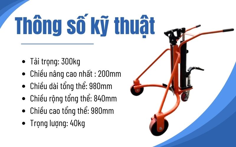 Thông số kỹ thuật xe nâng di chuyển phuy 300kg YTC0.3B